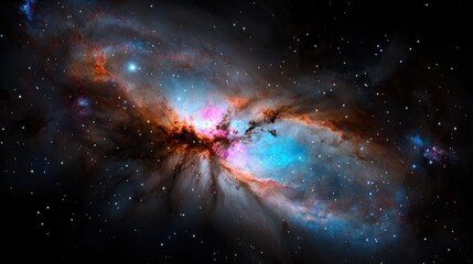 Wall Mural - a colorful nebula in space with a blue and orange swirl