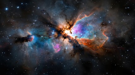 Wall Mural - a colorful nebula in space with a bright orange star in the center