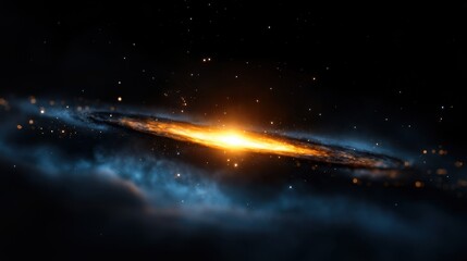 Wall Mural - a bright yellow star is in the center of a dark blue and purple galaxy