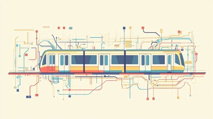 Aufkleber - Metro station layout and subway map illustration featuring a colorful underground train design. Generative AI