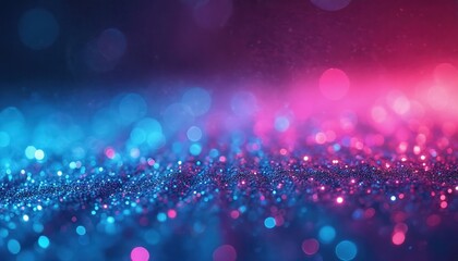Aufkleber - Vibrant neon glitter background with grain texture. Defocused sparkles, bokeh glow. Fluorescent blue magenta pink gradient shimmering sequin pattern. Abstract modern design, party background, festive