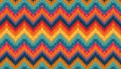 Poster - Colorful vintage zigzag chevron seamless pattern. Vibrant abstract geometric trendy repeat design. Rainbow hipster textile wallpaper retro art for surface prints, cloths and backdrops.