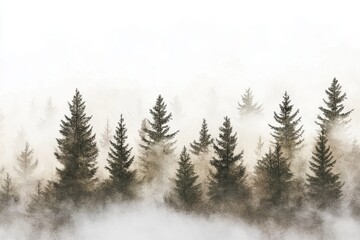 Wall Mural - Misty mountain forest, evergreen trees, fog, nature, scenic wallpaper