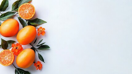 Wall Mural -   Oranges on a table surrounded by foliage