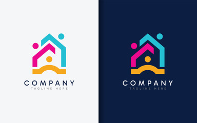 minimalist house with a combination of people's shapes. flat colorful minimalist vector logo icon il