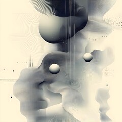 Wall Mural - A futuristic, minimal line art pattern fading seamlessly into a neutral gray.