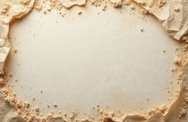 Fototapete - Beige vintage paper texture background. Crumpled cardboard frame, copy space. Abstract recycle material backdrop. Rustic organic fiber structure surface. Blank worn sheet artistic design. Aged