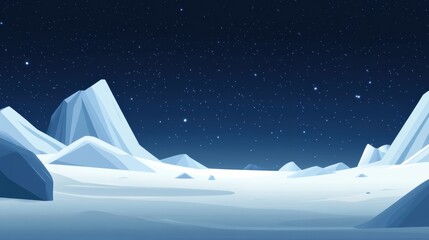 Fototapete - Snowy landscape under a starry night sky with mountains in the distance. Generative AI