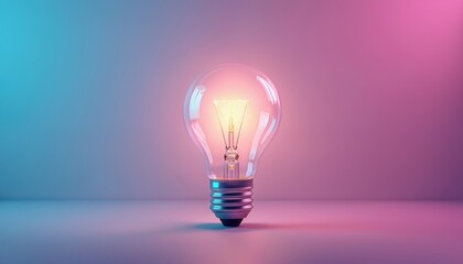 Fototapete - Lit lightbulb illustration on purple background. Symbolizes bright idea, innovation, energy, inspiration, solution, success. Promotes creative thinking in business, technology, science, and education.