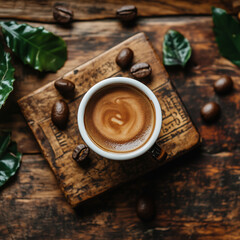 Wall Mural - Rustic Cappuccino in a Ceramic Mug with Coffee Beans