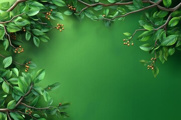 Wall Mural - Lush green leaves forming a natural frame with a vibrant background. Perfect for eco-friendly designs, nature concepts, banners, and organic branding. Fresh, clean, and versatile