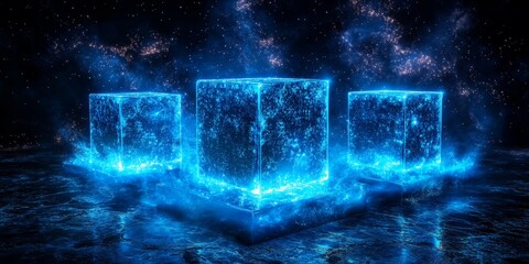 Poster - Glowing Cubes Cosmic Background, Abstract Art