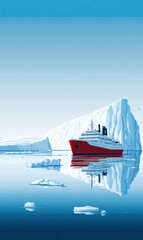 Leinwandbilder - Icebreaker ship navigating through icy waters near a massive glacier at dawn, showcasing Arctic beauty and adventure. Generative AI
