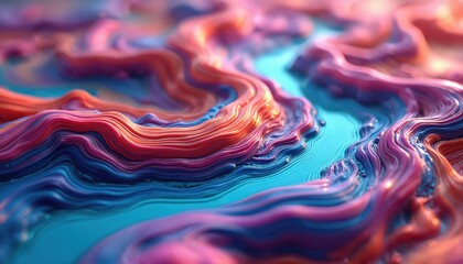 Aufkleber - Abstract liquid paint with psychedelic swirls, trippy acrylic background. Fluid gradient, rainbow colors, smooth lines create modern surreal creative fractal vibe, wave flow.