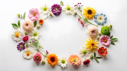 Wall Mural - Colorful Flower Wreath on White Background