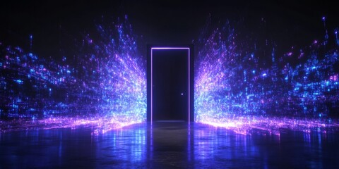 Poster - Glowing Portal Doorway, Particle Effects, Futuristic Setting