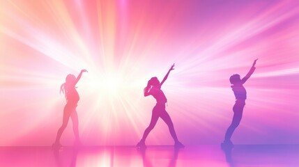 Fototapete - K pop idols perform dynamic choreography under pastel stage lights during an electrifying concert. Generative AI