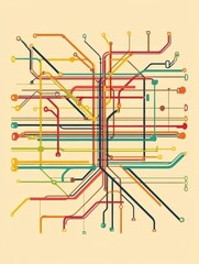 Aufkleber - Metro subway map layout showing public transport lines and stations in a vibrant design for easy navigation. Generative AI