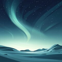 Poster - Aurora borealis illuminating a tranquil winter landscape under a starry sky at night. Generative AI