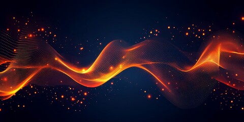 Poster - Abstract fiery wave, dark background, sparkle effect, digital art