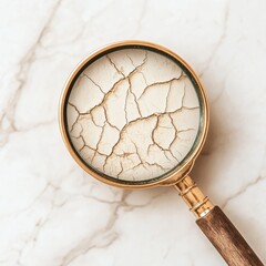 Fototapete - Exploring the details of dry, flaky skin under a magnifying glass revealing its cracked texture. Generative AI