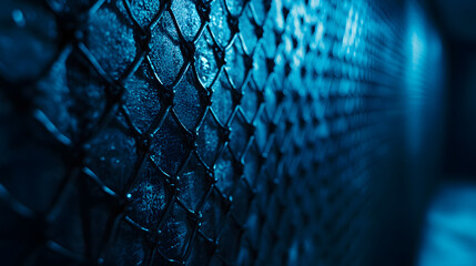 Wall Mural - Abstract Blue Background, Chain Link Fence, Monochrome, Pattern, Texture