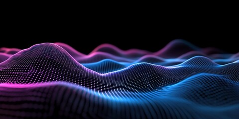 Poster - Abstract digital wave, glowing, dark background, tech design