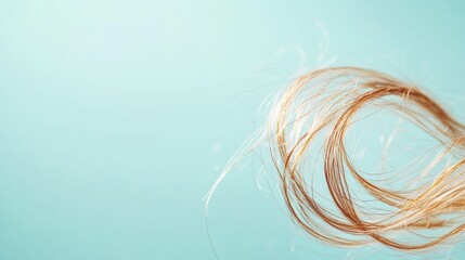 Poster - Close up view of a broken hair strand against a soft blue background capturing the fragility of hair. Generative AI