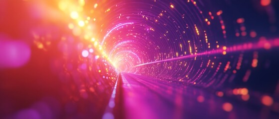 Poster - Neon Tunnel Pink, Orange Light Streaks, Abstract Background, Digital Art
