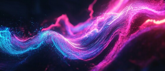 Wall Mural - abstract pink blue energy flow, dark background, digital art, website banner