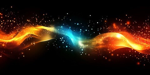 Poster - Fiery, icy waves collide, sparks fly, dark background, website banner