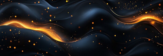 Wall Mural - Dark, glowing waves with sparks, digital art background