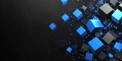 Fototapete - Blue and Black Cubes Flowing in Dark Space