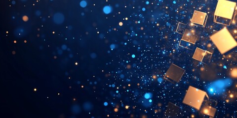 Poster - Golden Cubes Ascending in Blue Glittering Space