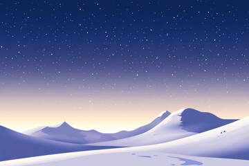 Aufkleber - Snowy mountain landscape under a starry night sky with serene atmosphere and soft lunar glow. Generative AI