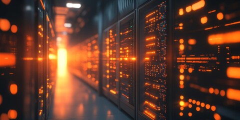 Aufkleber - Illuminated server room corridor, data center glow, network infrastructure