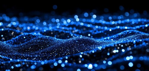 Wall Mural - blue particle waves, glowing background, digital art, tech