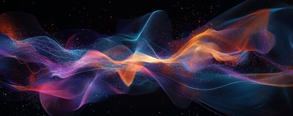 Wall Mural - Abstract cosmic wave flow, digital art, dark background, website banner