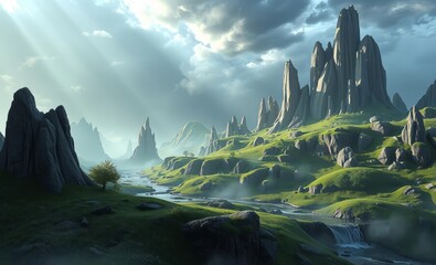 Fantasy landscape game art 3d wallpaper wallpaper background abstract 3d illustration backdrop futuristic design  