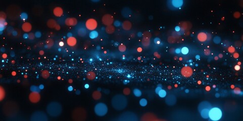 Poster - Red blue bokeh lightscape, dark background, digital art, website banner