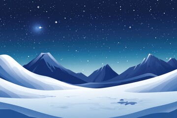 Leinwandbilder - Winter landscape showcasing snow covered mountains under a starry night sky with vivid blue hues. Generative AI