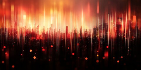 Poster - Cityscape at night, fiery glow, blurred background, banner