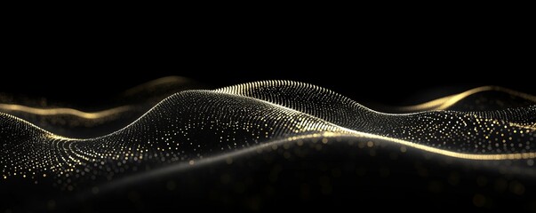 Wall Mural - golden particle waves flow dark background, digital art