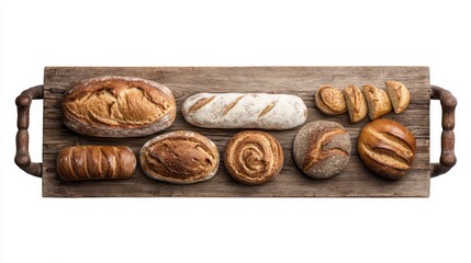 old-fashioned bakery scene, handcrafted bread display, antique wooden tables, cozy atmosphere, isolated on white background