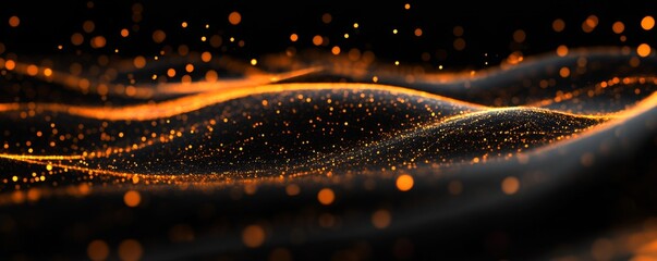 Wall Mural - dark glowing particles wave abstract background