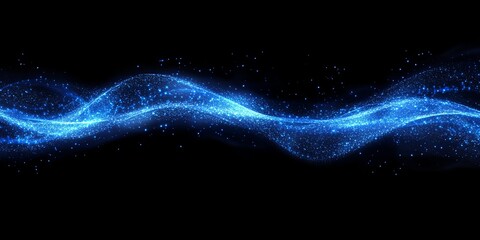 Poster - Blue energy wave flowing dark, sparkling background, digital art