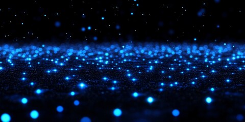 Poster - Blue particles falling on dark surface, bokeh background, digital art, vj loop