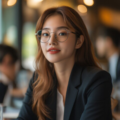 Wall Mural - Beautiful woman asia wearing glasses Businesswoman giving presentation in business meeting