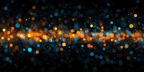Poster - Orange-blue bokeh lights streak, dark background, website banner
