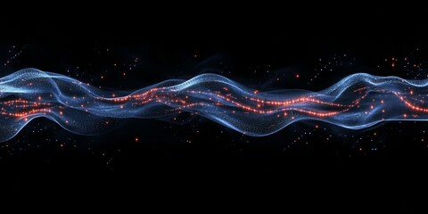 Poster - Abstract glowing wave, dark background, digital art, tech banner